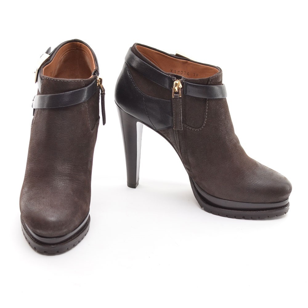 Giorgio Armani Brown Leather High Heel Buckle Bootie 38 - Picture 2 of 9